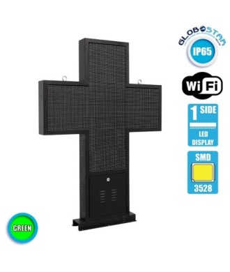 GloboStar® 90346 Κυλιόμενη Ψηφιακή Επιγραφή Σταυρός Φαρμακείου P10 LED SMD AC 220-240V με Wi-Fi - Αδιάβροχή IP54 - Μονής Όψης - Μ100 x Π12 x Υ100cm Πράσινο